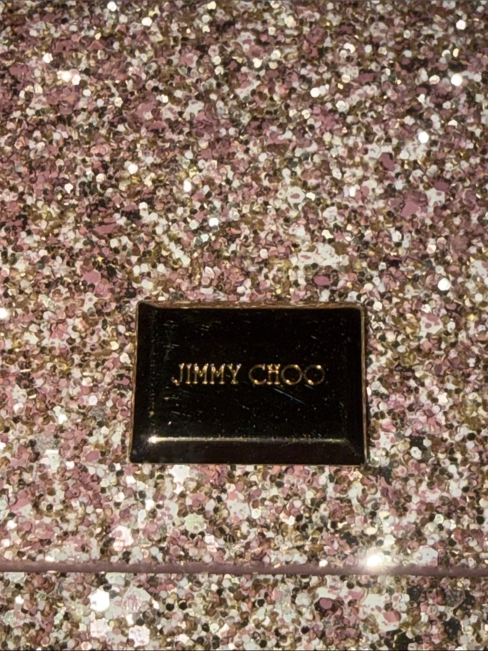 Preloved Jimmy Choo Pink Glitter Chain Clutch with Gold-Tone Hardware never worn